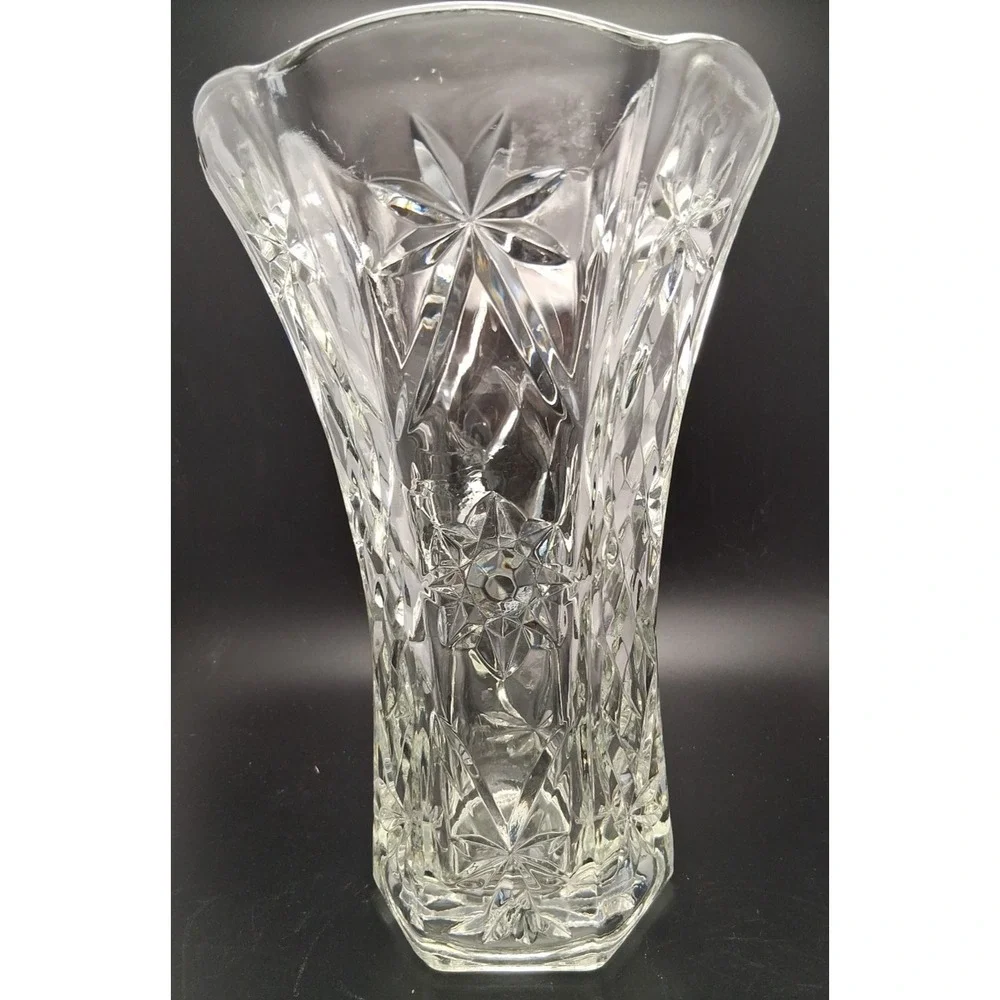 Vintage Hazel Atlas‎ Starburst Pressed Glass Vase 10 in.